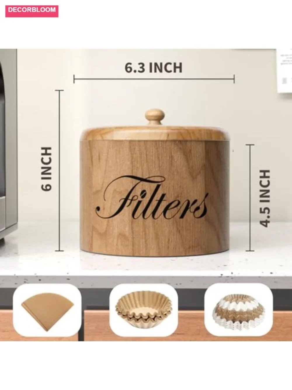 Wooden Coffee Filter Holder with Lid, Rustic Coffee Bar Storage Container,